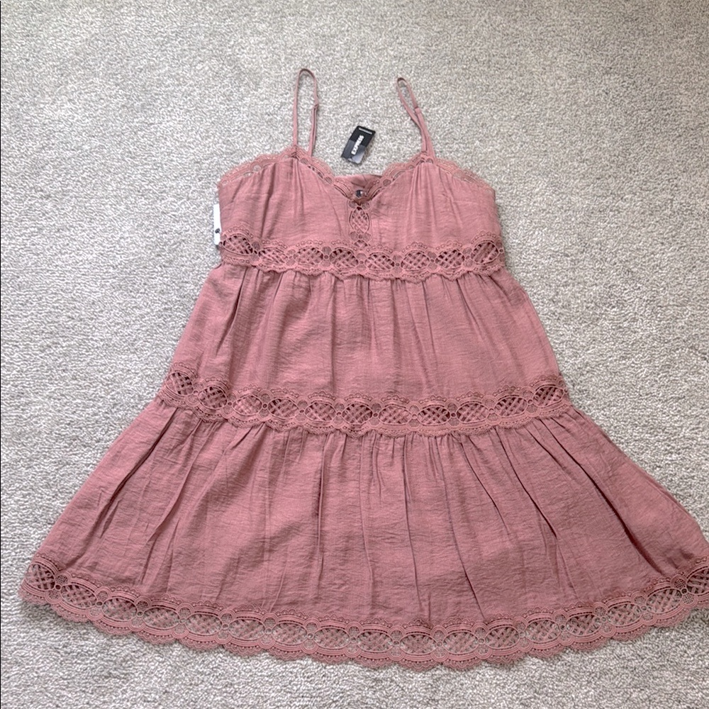 New Express Mini Pink Salmon  Lace Trim Dress